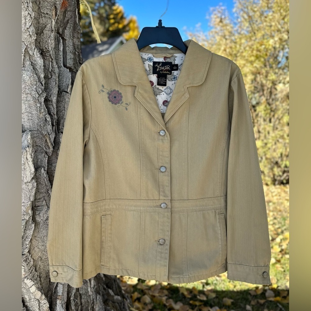 Dick Idol by Cabelas Blazer Womens Large Kaki Tan Safari Jacket Cotton Cotton